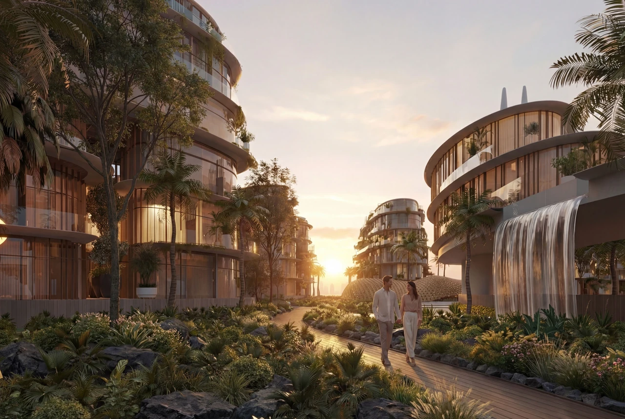 Tree Villas — Projektvisualisierungen aus der bereitgestellten Broschüre. Unverbindliche Darstellungen; endgültige Ausstattung und Verfügbarkeit vorbehaltlich Bestätigung.