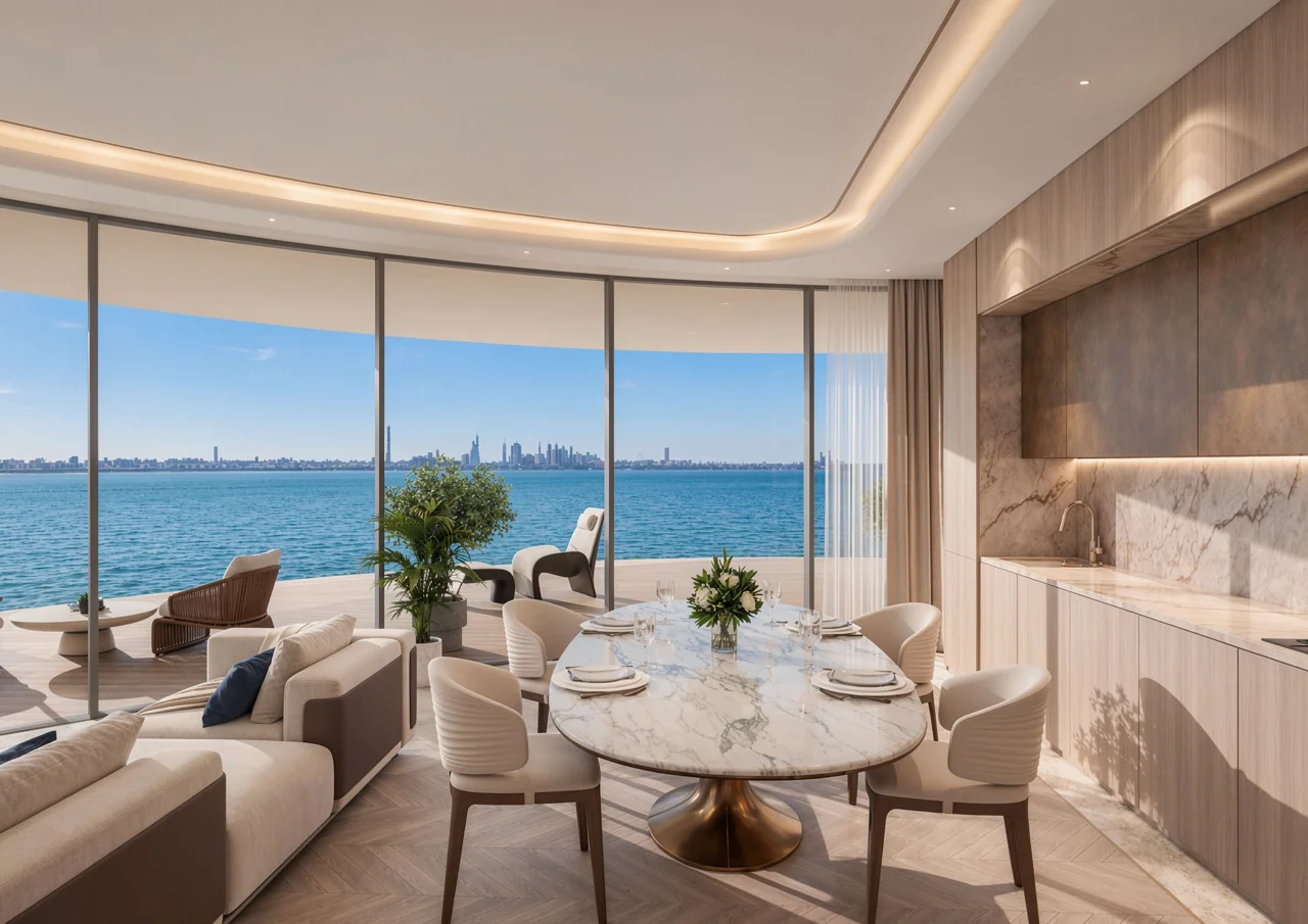 Sea-facing dining room in the three-bedroom collection
